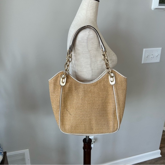 Michael Kors Straw Raffia Shoulder Bag with Gold Handles - Picture 6 of 16